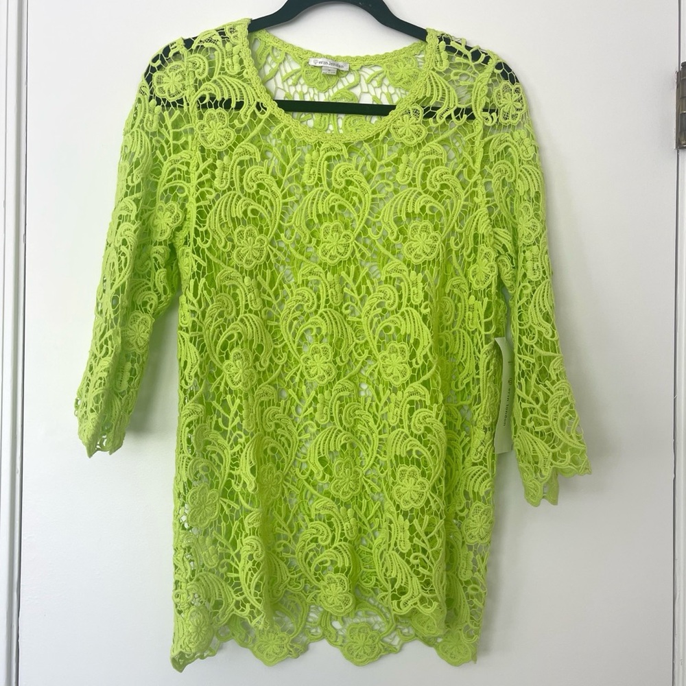NWT‎ Erin London Green Lace Blouse 3/4 Sleeves Women’s Size Small 100% Cotton